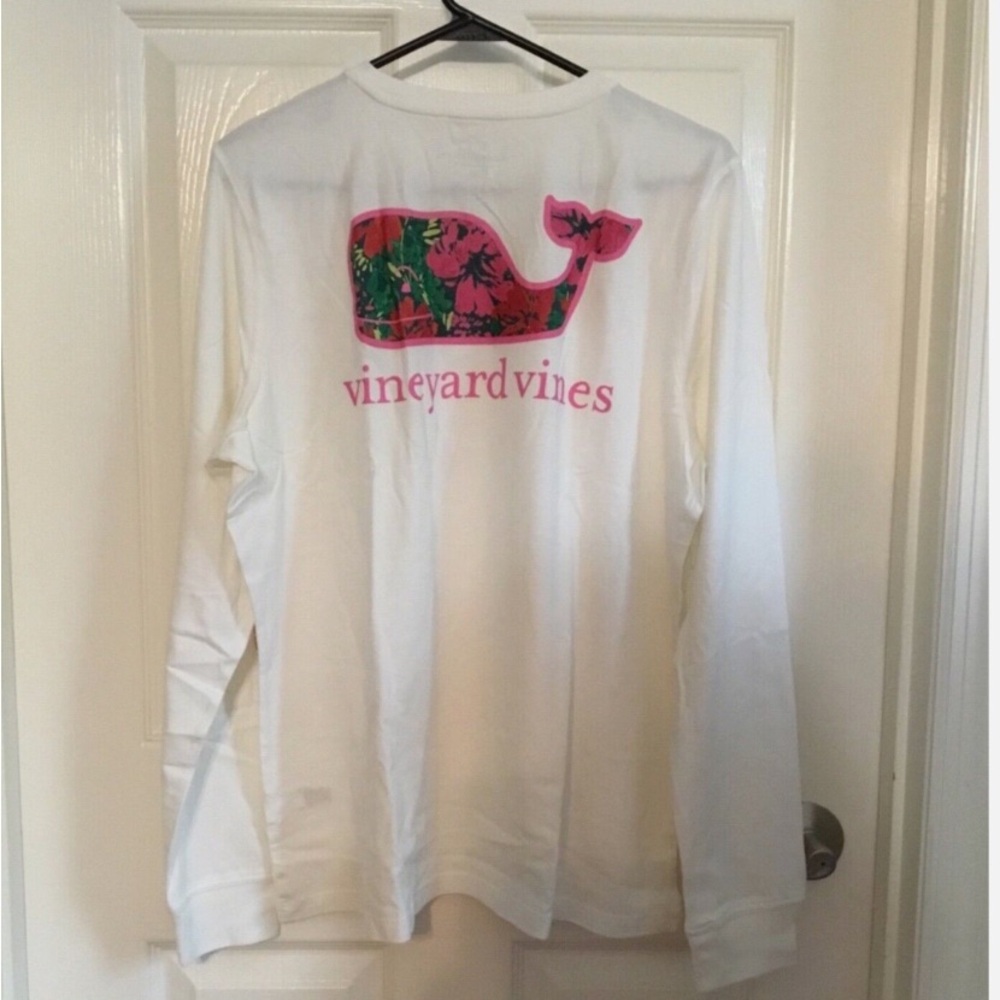 Vineyard Vines Brushstrokes Floral Whale Marshmallow Long Sleeve Tee Women’s Lg